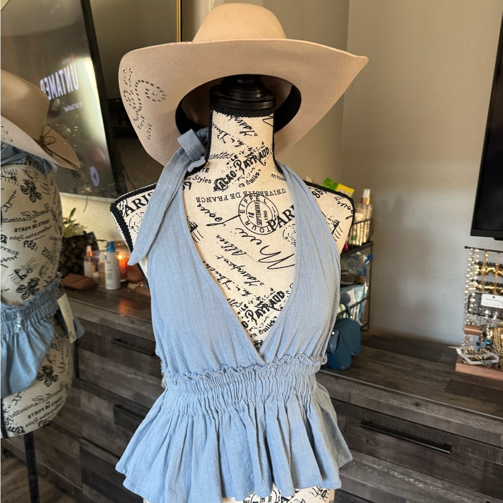 Light Blue Halter Crop Top - Picture 1 of 2